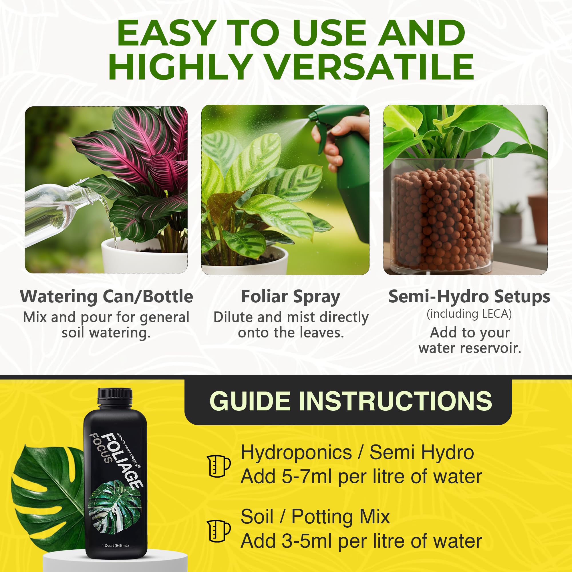 Growth Technology GT Foliage Focus liquid plant food in a home setting