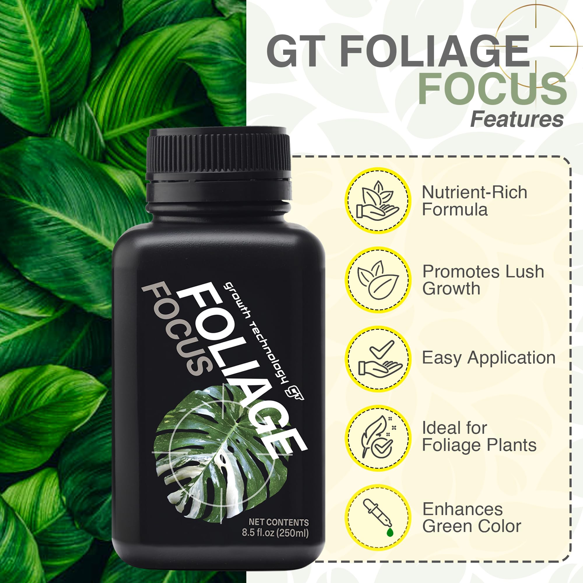 Growth Technology GT Foliage Focus side view with label details