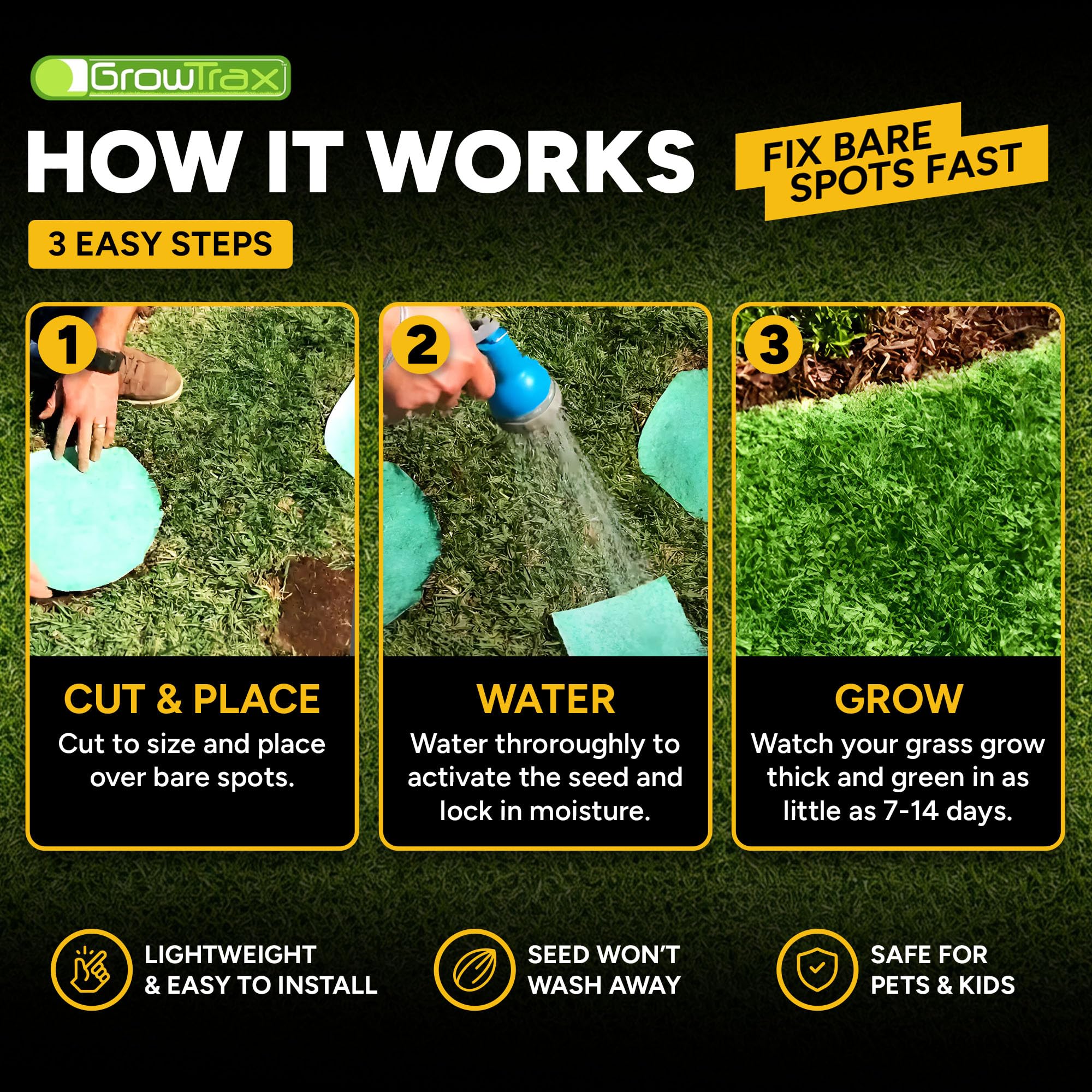 GROWTRAX Biodegradable Grass Seed Mat in garden setting