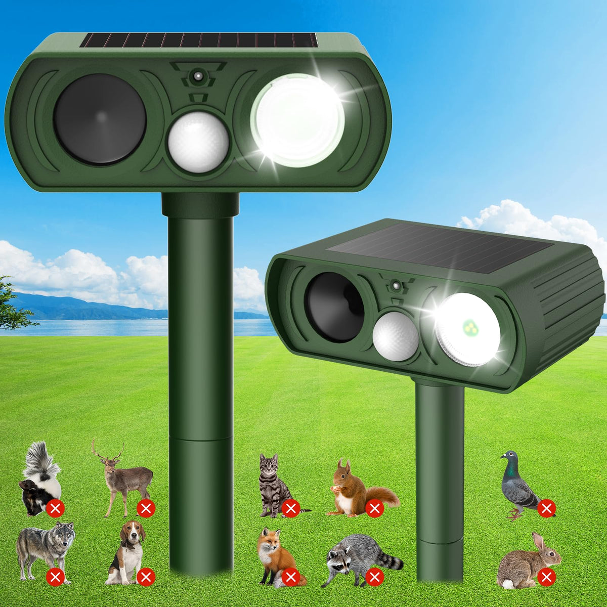 Grrwz Solar Ultrasonic Animal Repellent Green front view