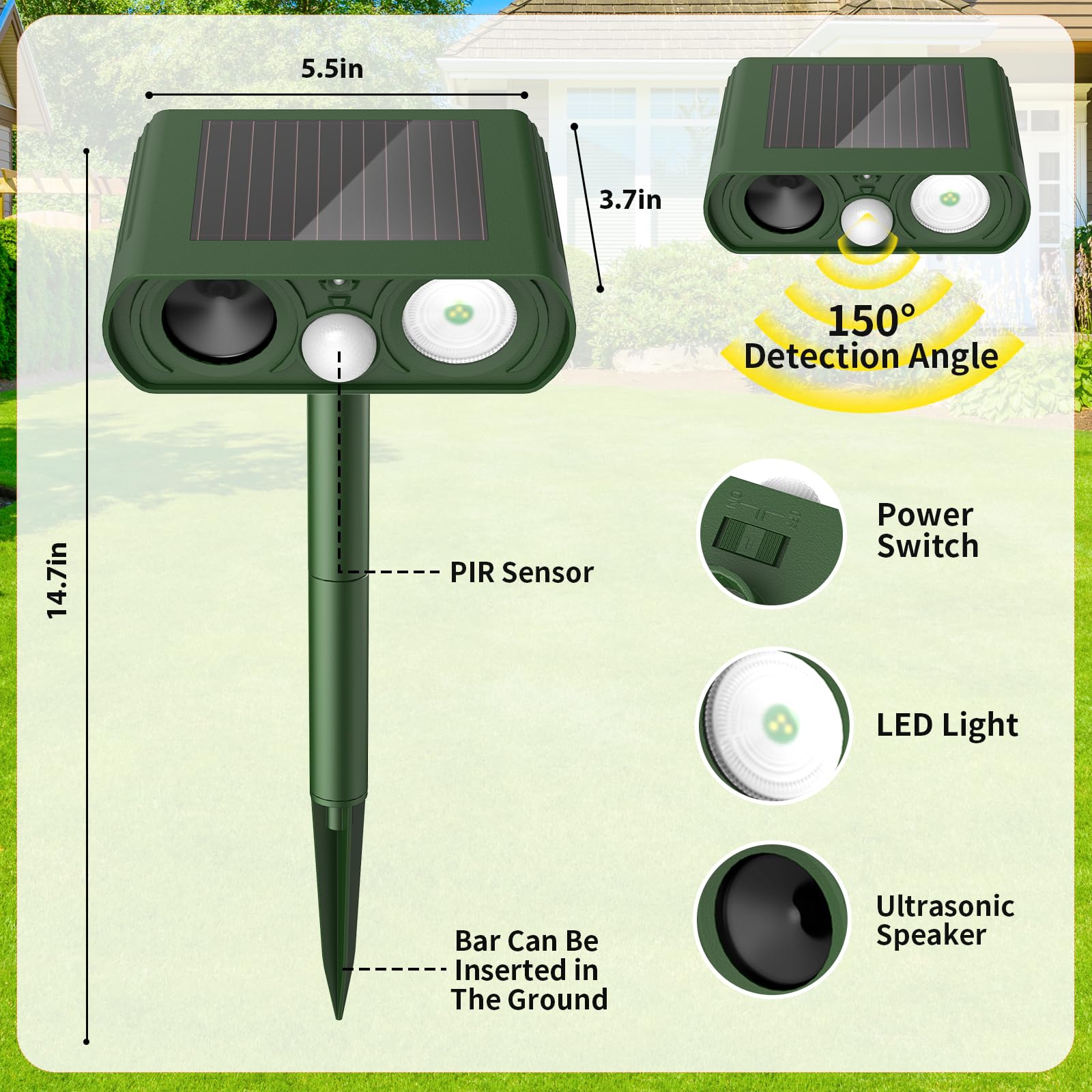Grrwz Solar Ultrasonic Animal Repellent packaging details
