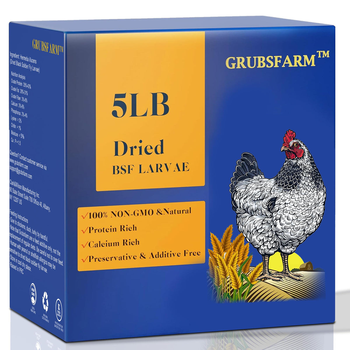 GRUBSFARM Premium Dried Black Soldier Fly Larvae packaging front view