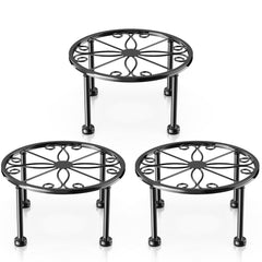 Gskeco Black Metal Plant Stand front view with decorative 9 inch round shelf