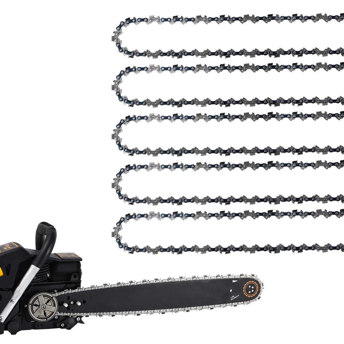 GSSHBR 5 pack 16 inch chainsaw chain front view with drive links
