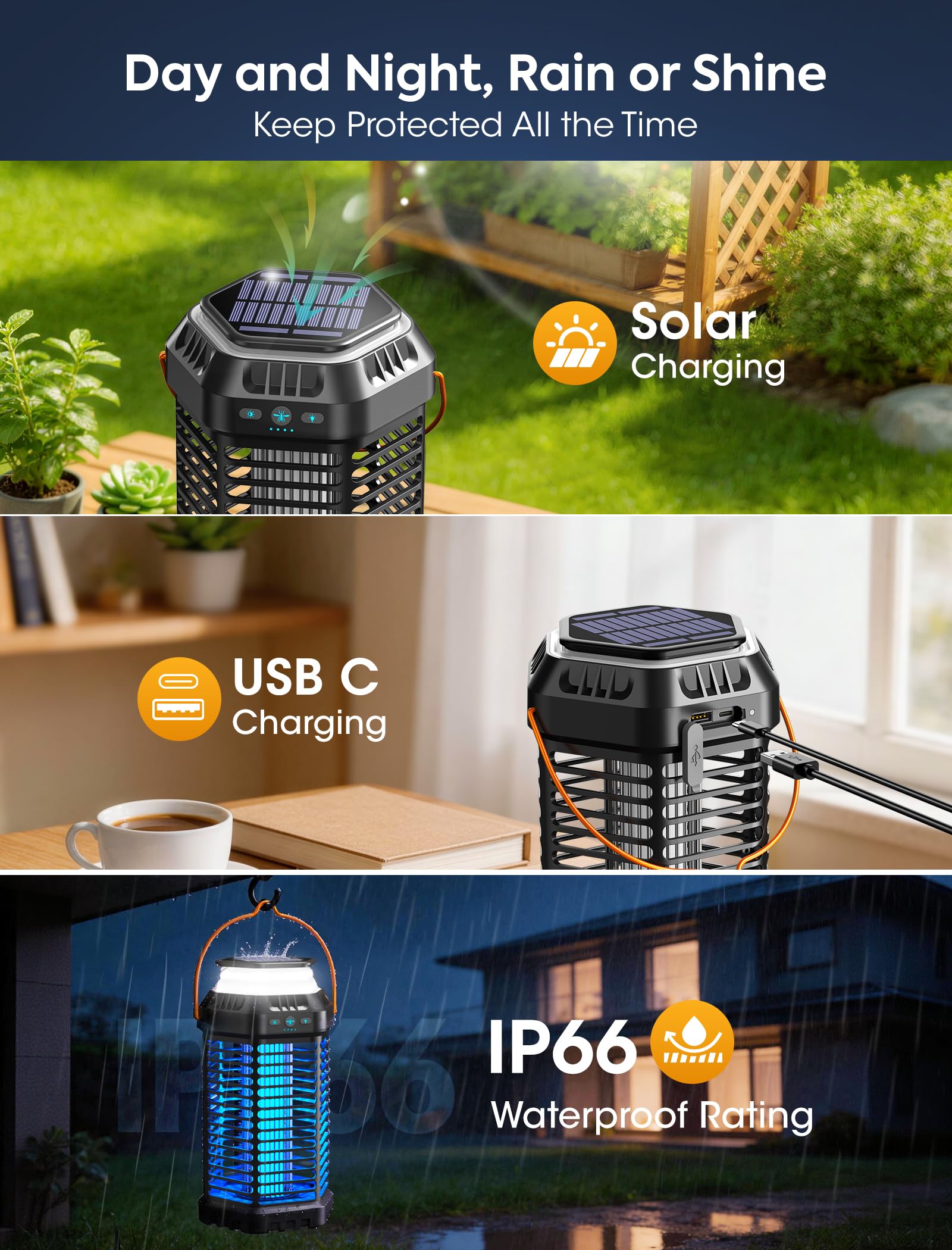 GTERT Foldable Solar Bug Zapper in use at night