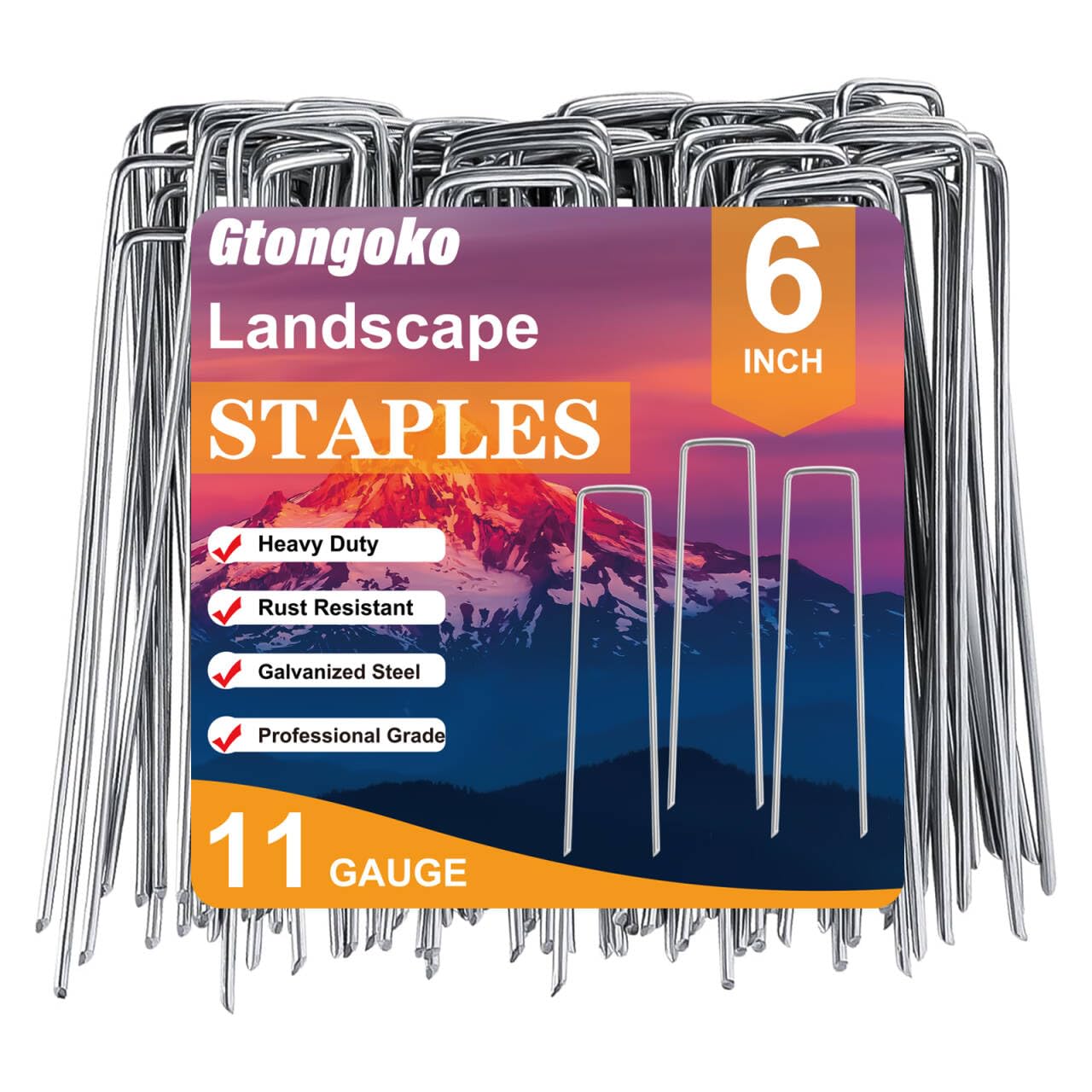Gtongoko 50 Pack Galvanized Landscape Staples front view