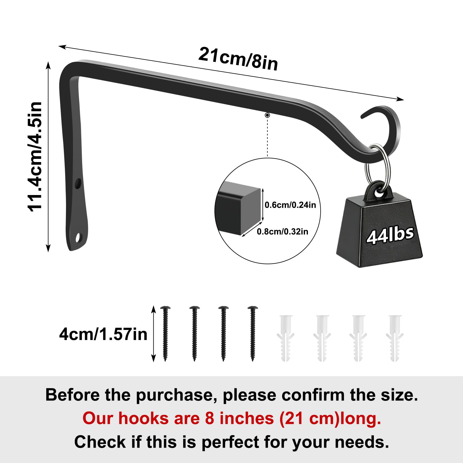 Gtongoko 8 Inch Heavy Duty Plant Hanger front view in black