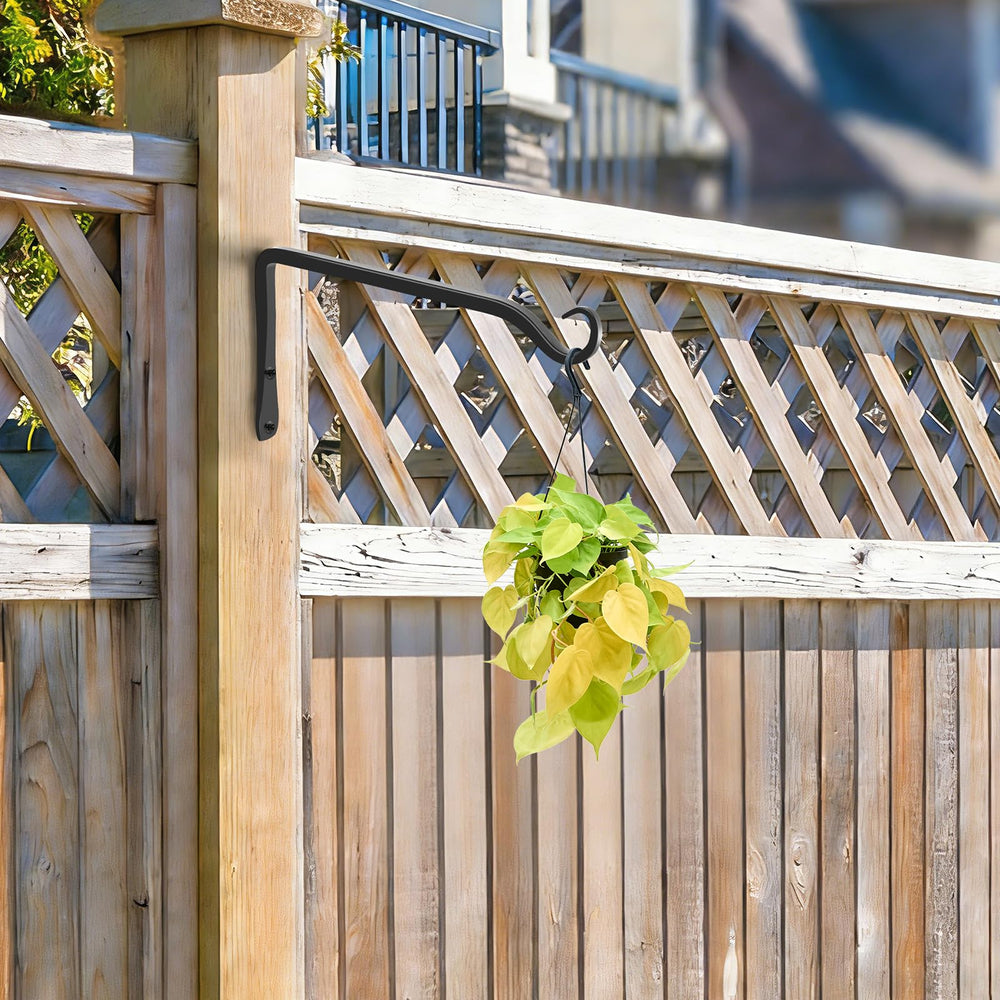 Gtongoko 8 Inch Heavy Duty Plant Hanger installed on a fence post