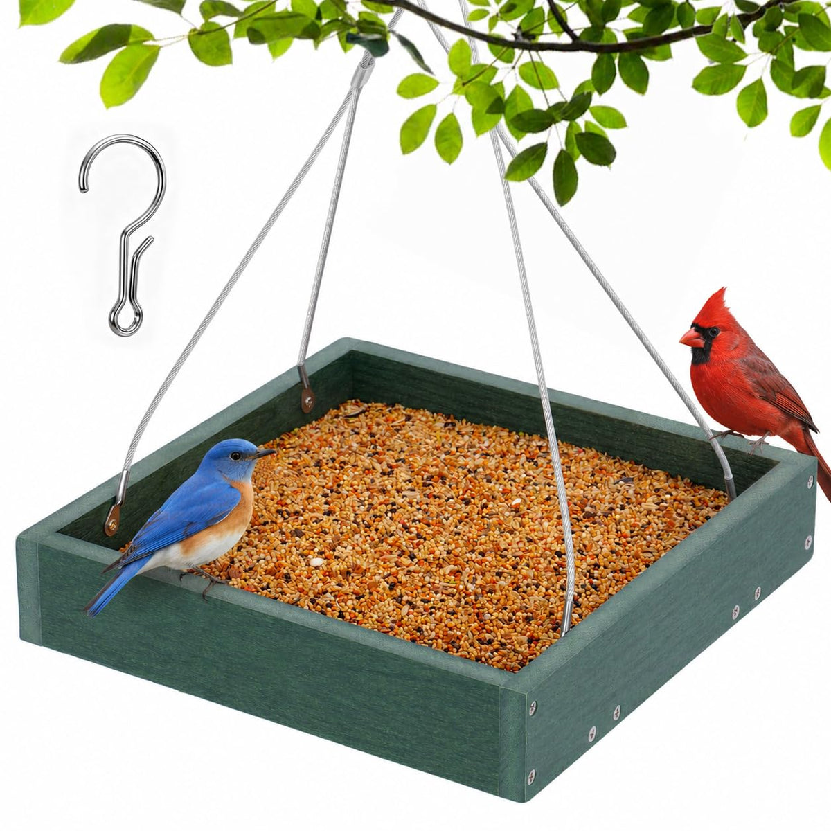 Gtongoko Bird Feeder green model front view with large feeding tray