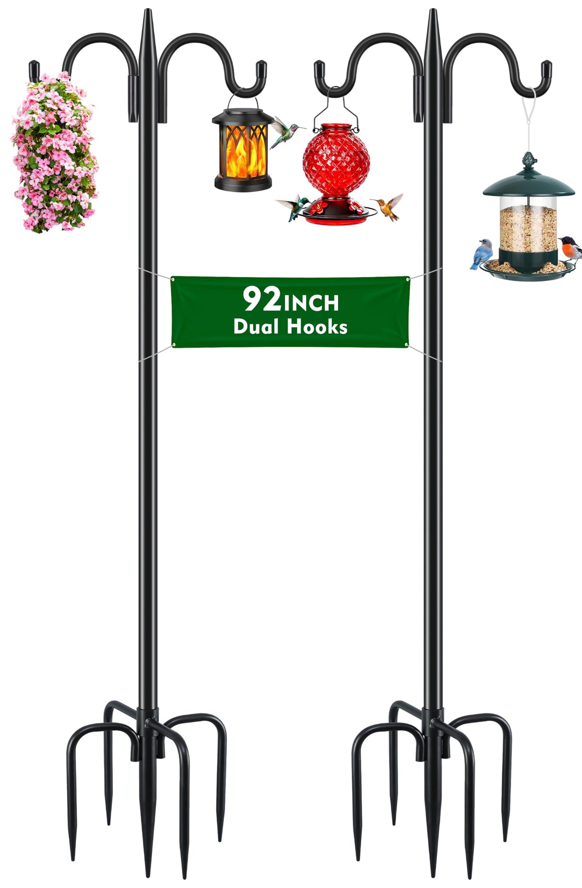Gtongoko Bird Feeder Pole 92 Inch front view with dual hooks