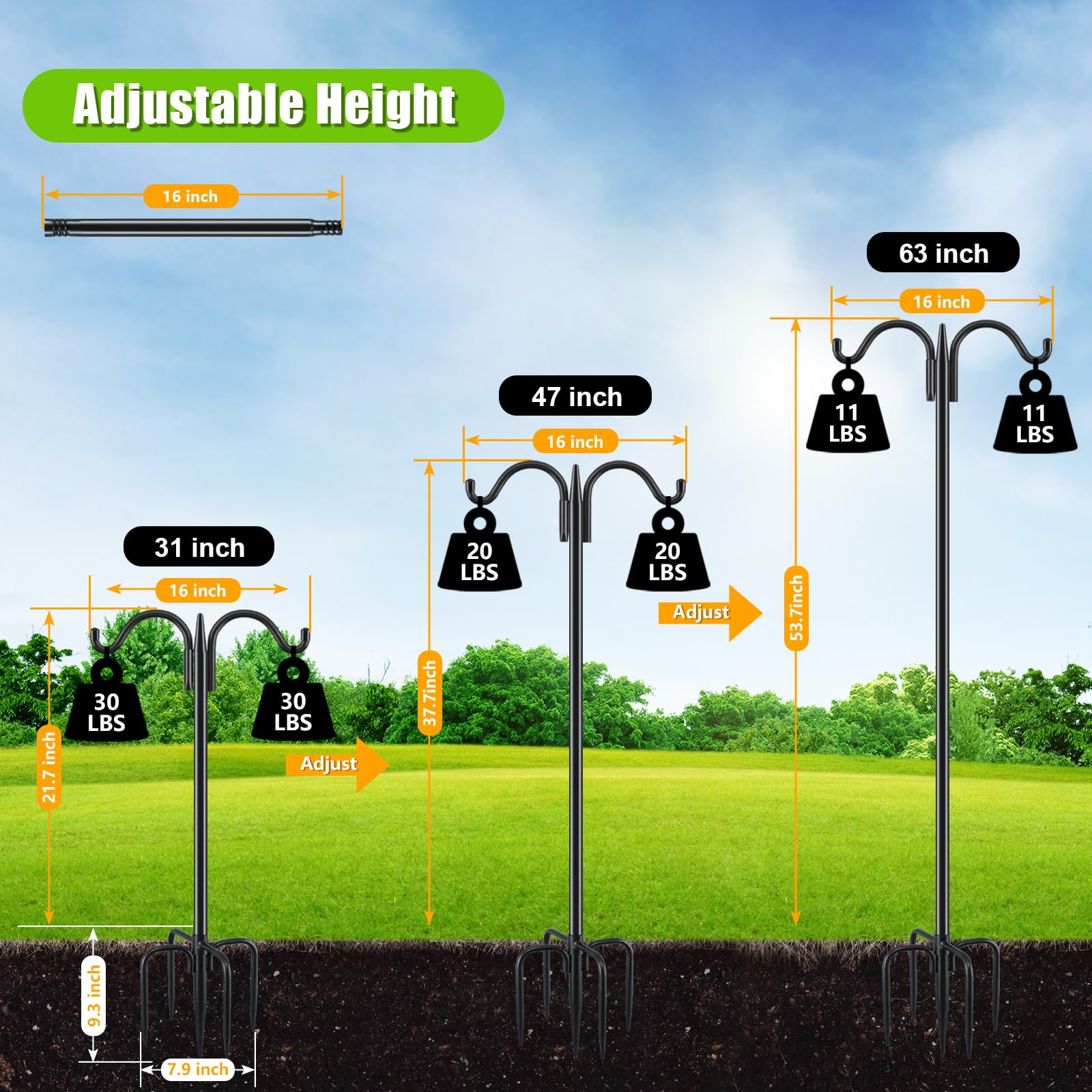 Gtongoko bird feeder pole with dual hooks and prong base