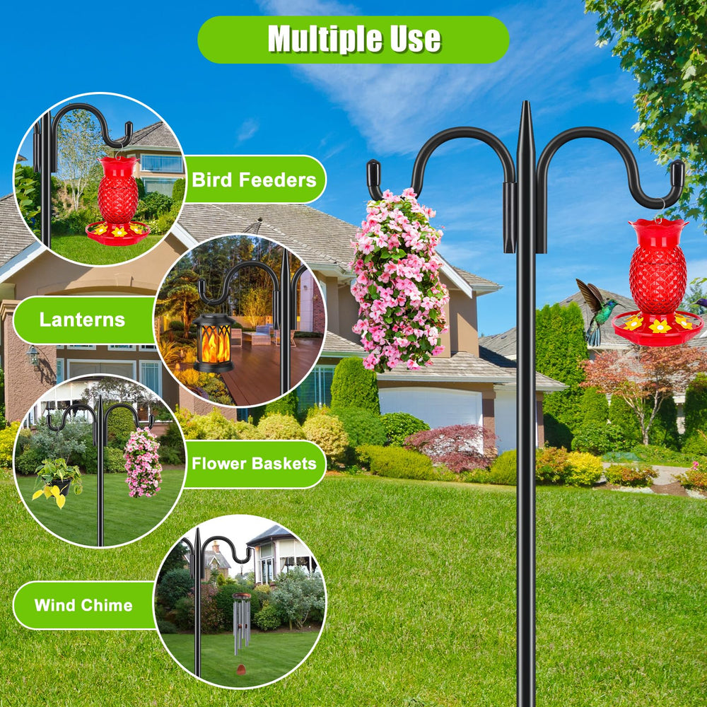 Gtongoko Bird Feeder Pole with hummingbird feeder and plants