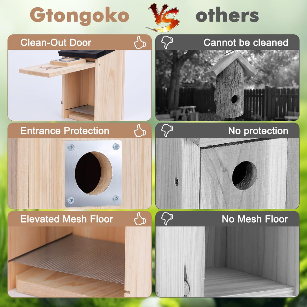 Gtongoko birdhouses assembled in garden setting