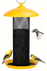Gtongoko Finch Feeder front view with yellow metal mesh