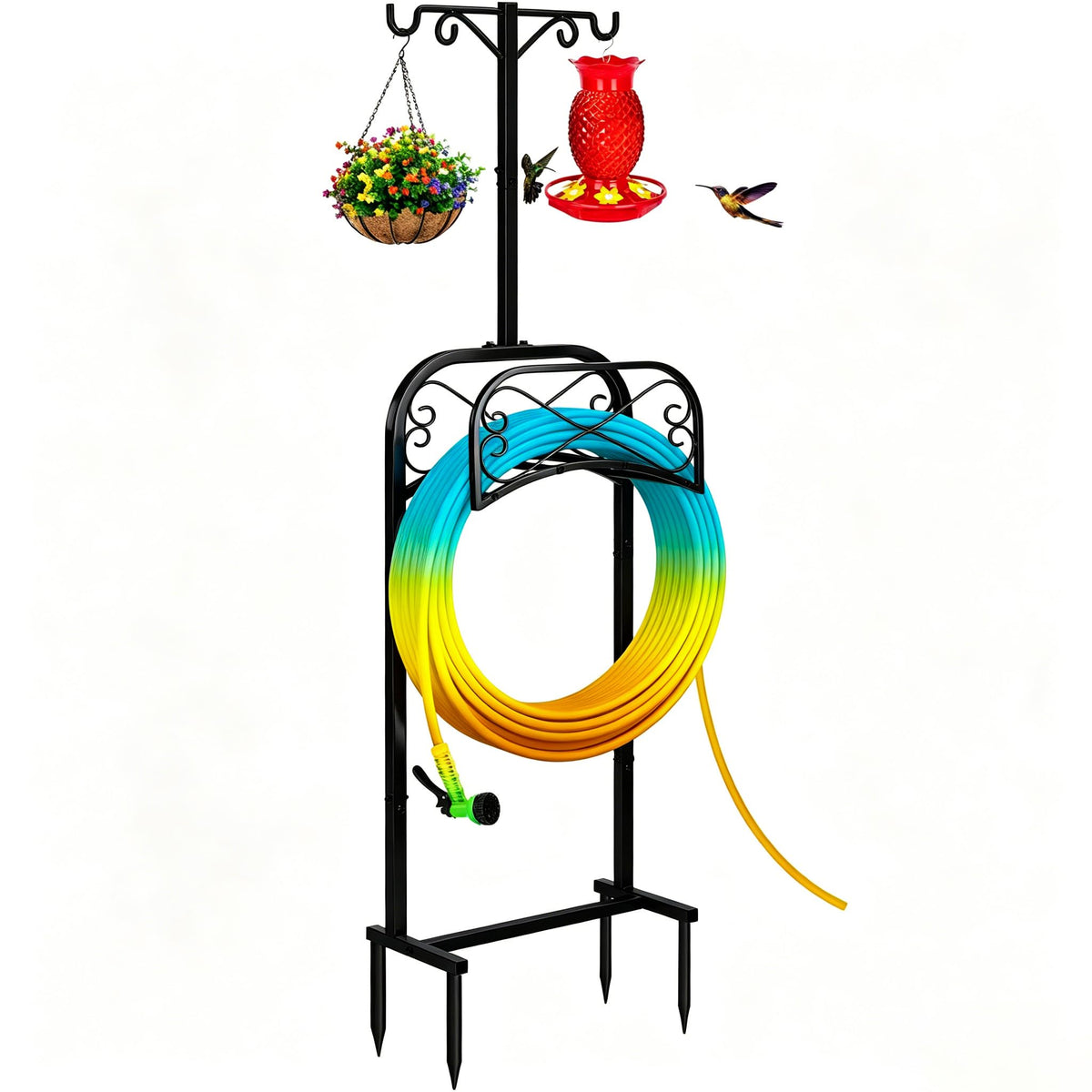 Gtongoko Garden Hose Holder 70 inch front view with hose attached