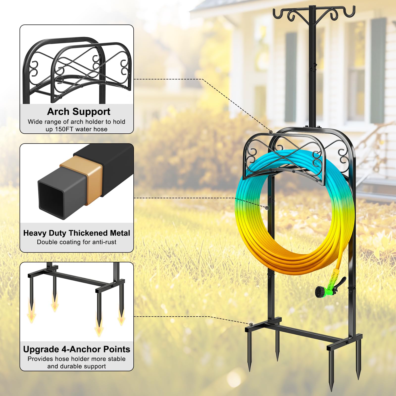 Gtongoko Garden Hose Holder showing stability in garden soil