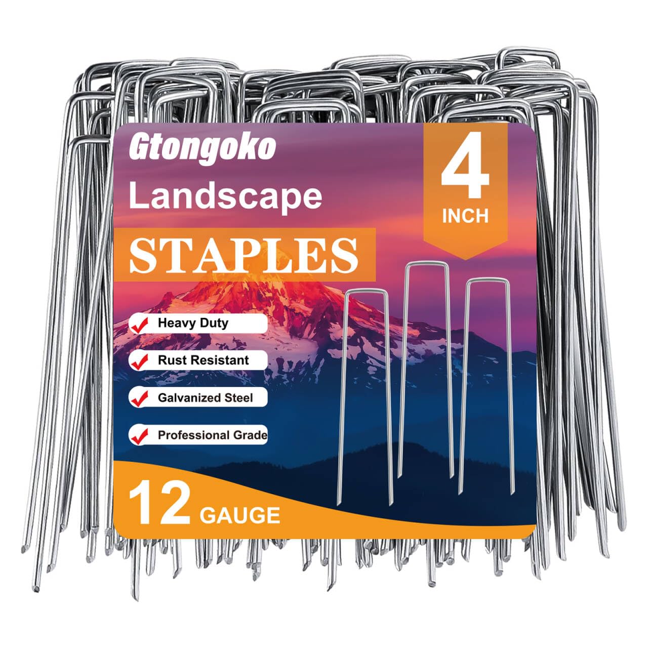 Gtongoko landscape staples 4-inch galvanized steel pack front view