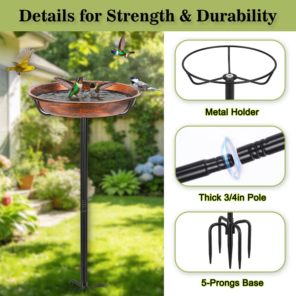 Gtongoko Metal Bird Bath side view with birds feeding