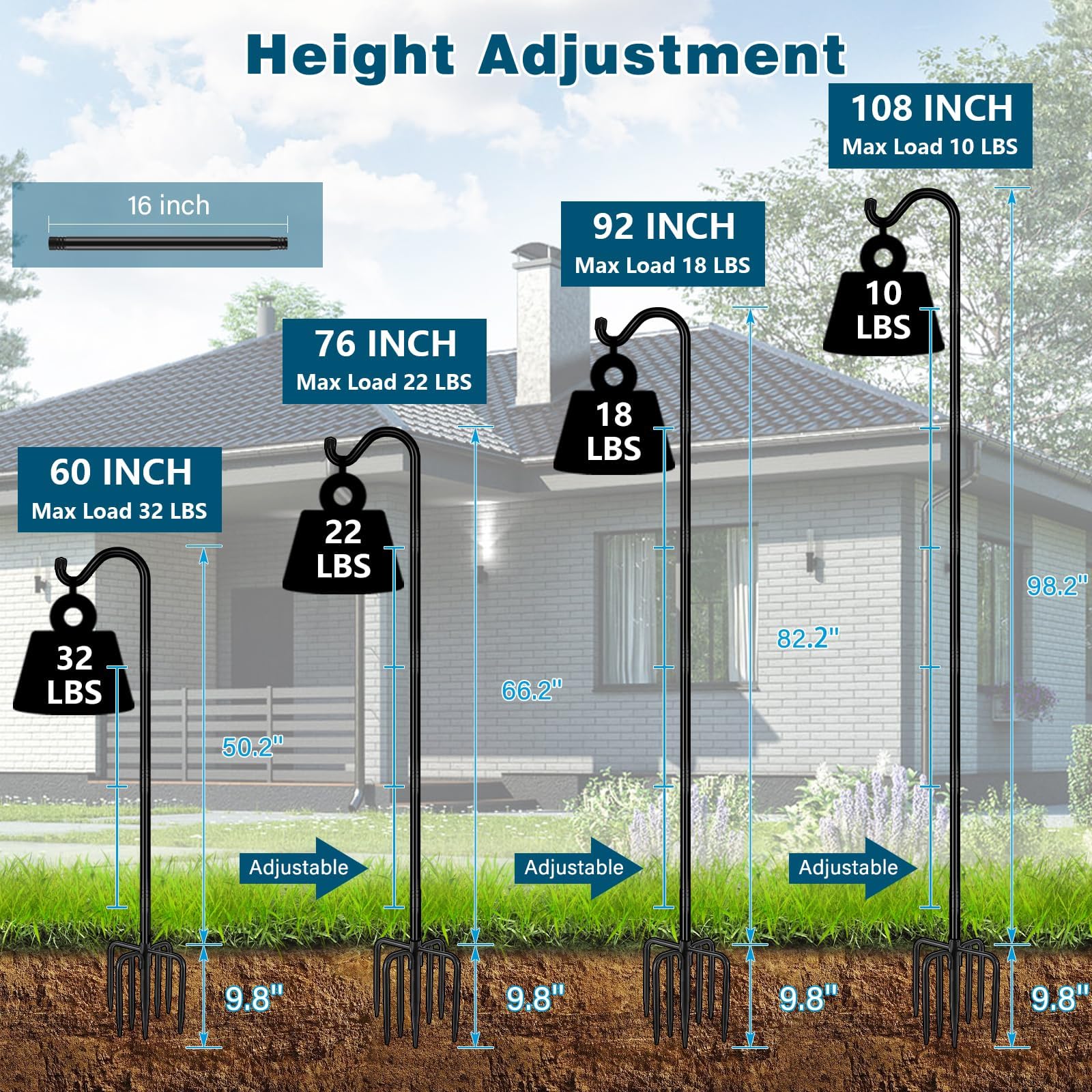 Gtongoko shepherd hook 92in with adjustable height sections