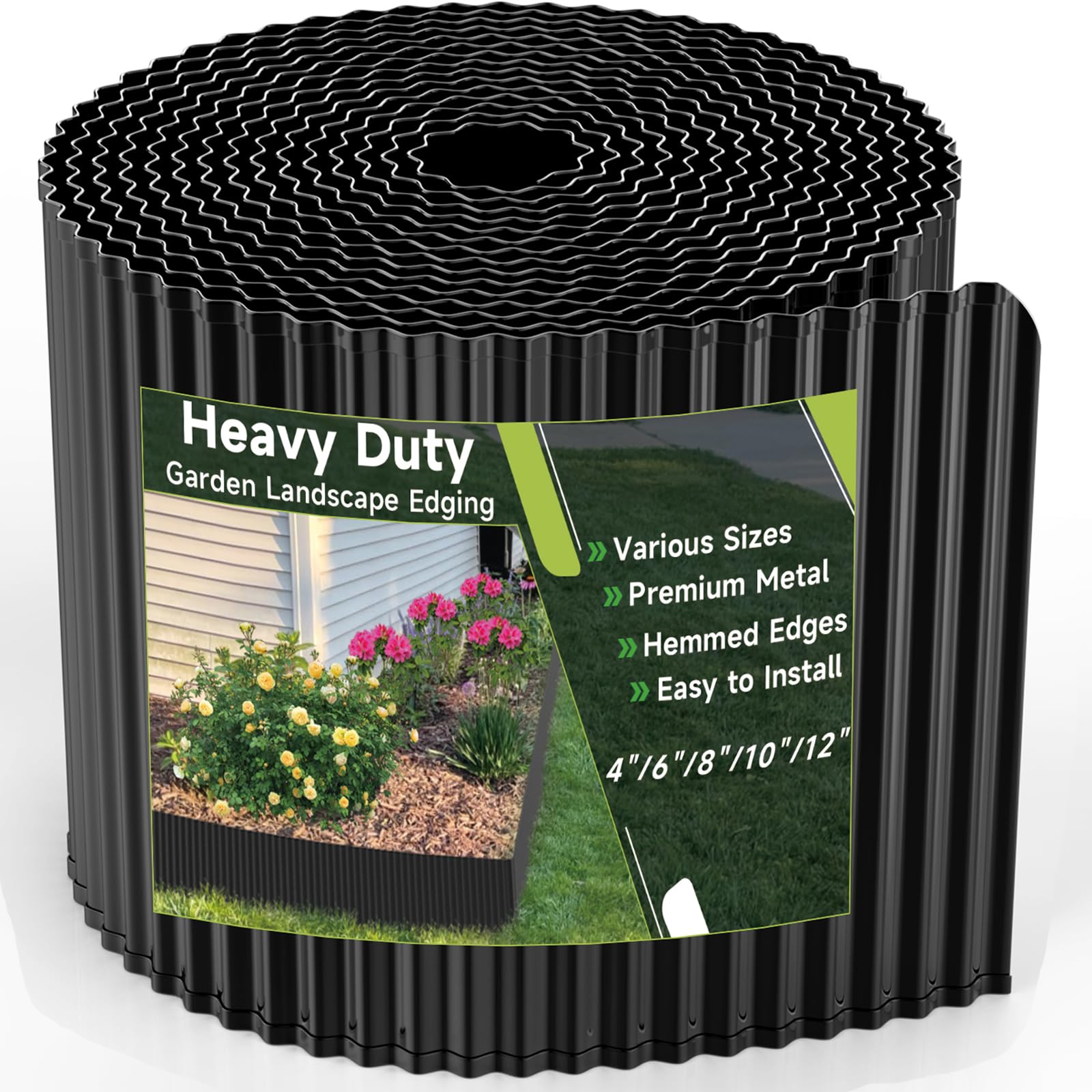 GTSABWAY 6"×20Ft galvanized steel garden edging in black, front view