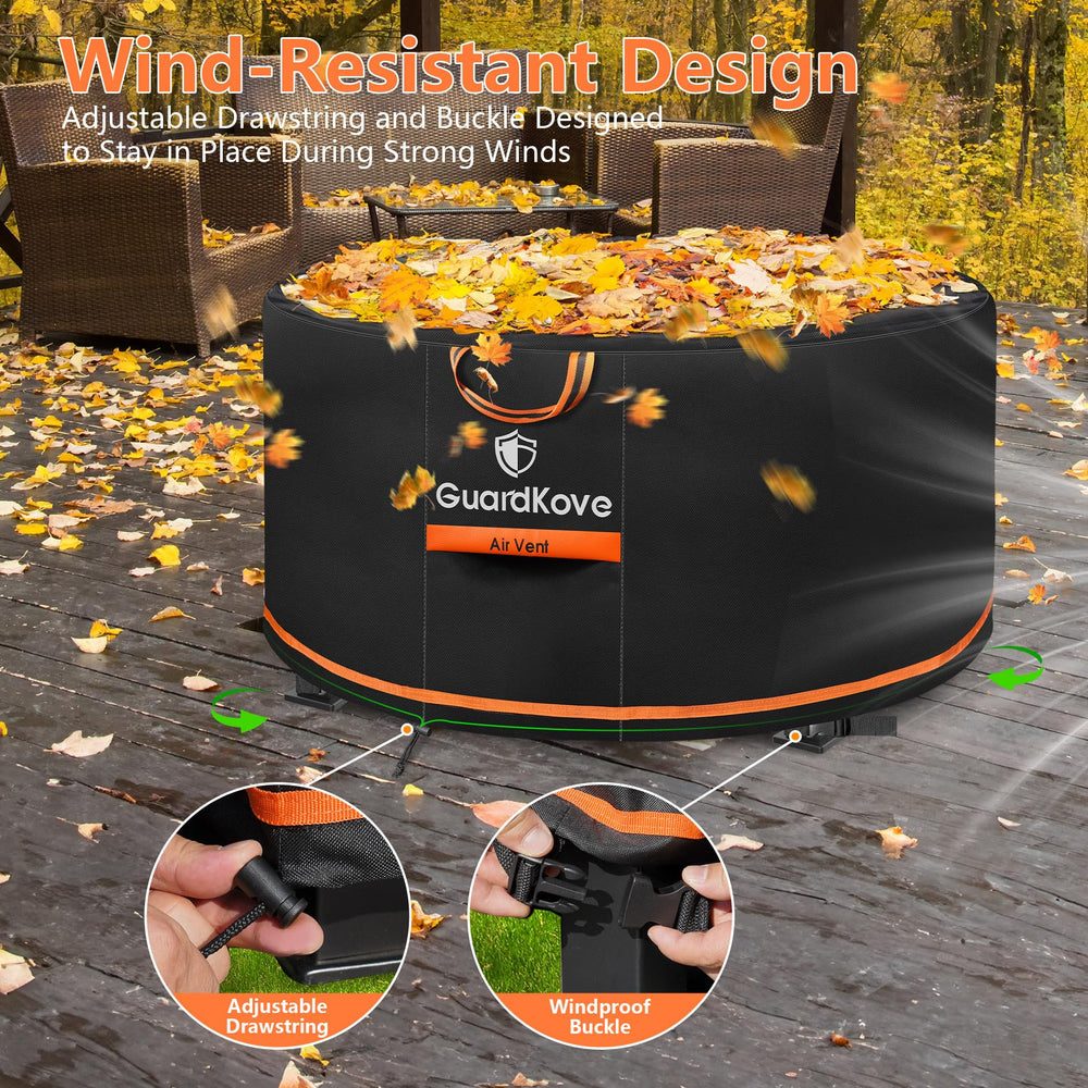 GuardKove fire pit cover laid over a fire pit