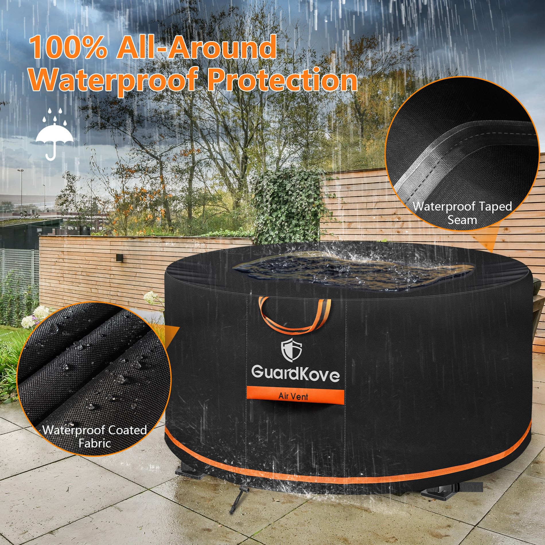 GuardKove fire pit cover secured with buckle straps