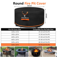 GuardKove fire pit cover showing adjustable drawstring and buckle straps