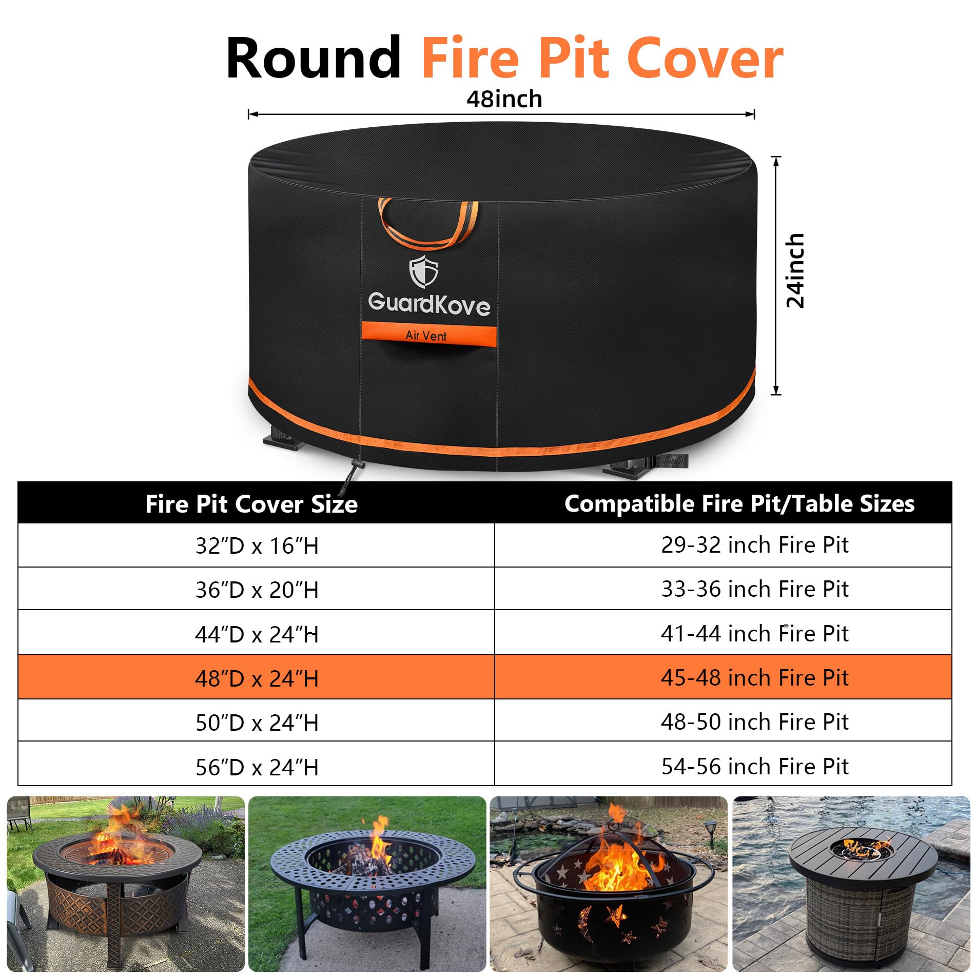 GuardKove fire pit cover with adjustable drawstring and buckle straps