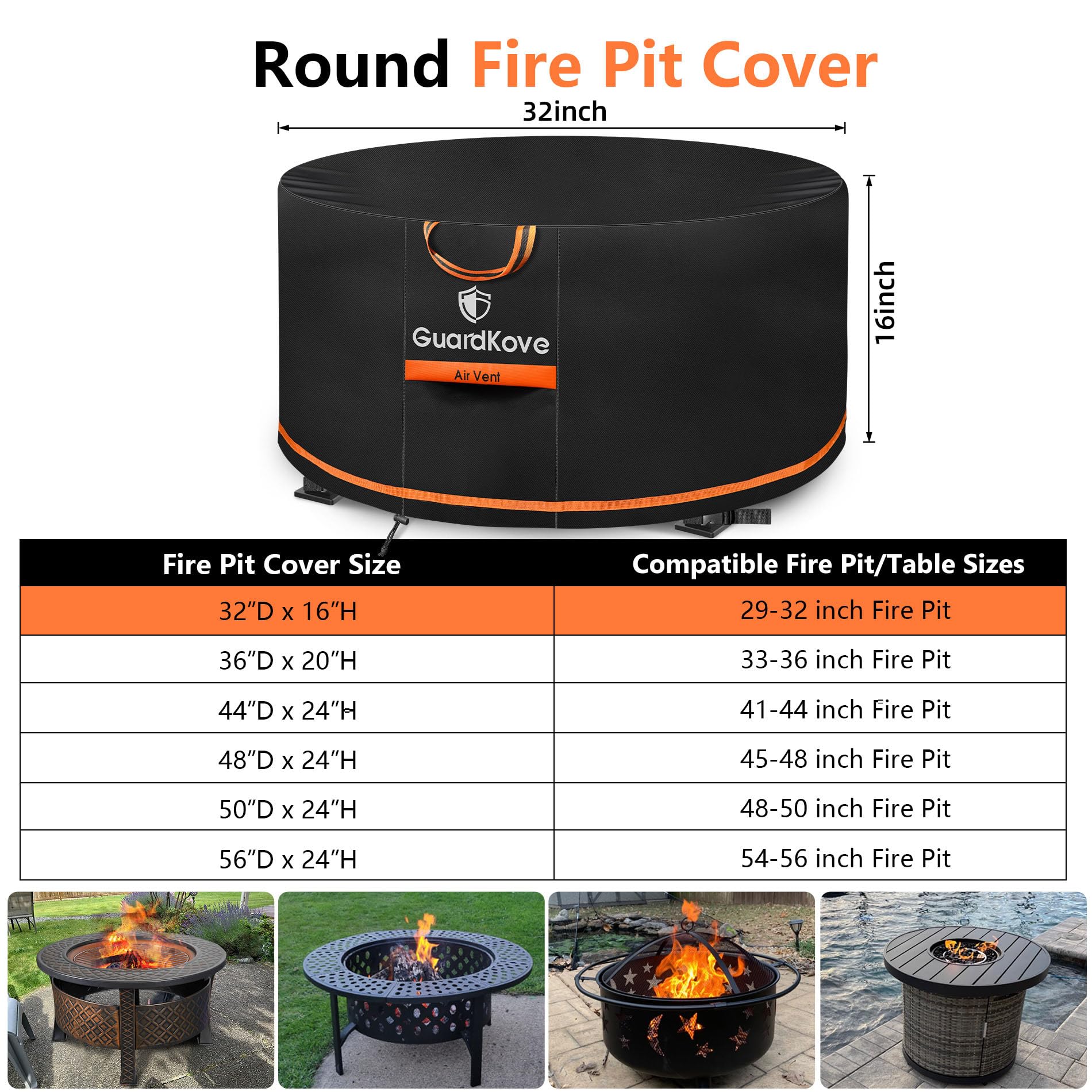 GuardKove fire pit cover with adjustable straps and drawstring