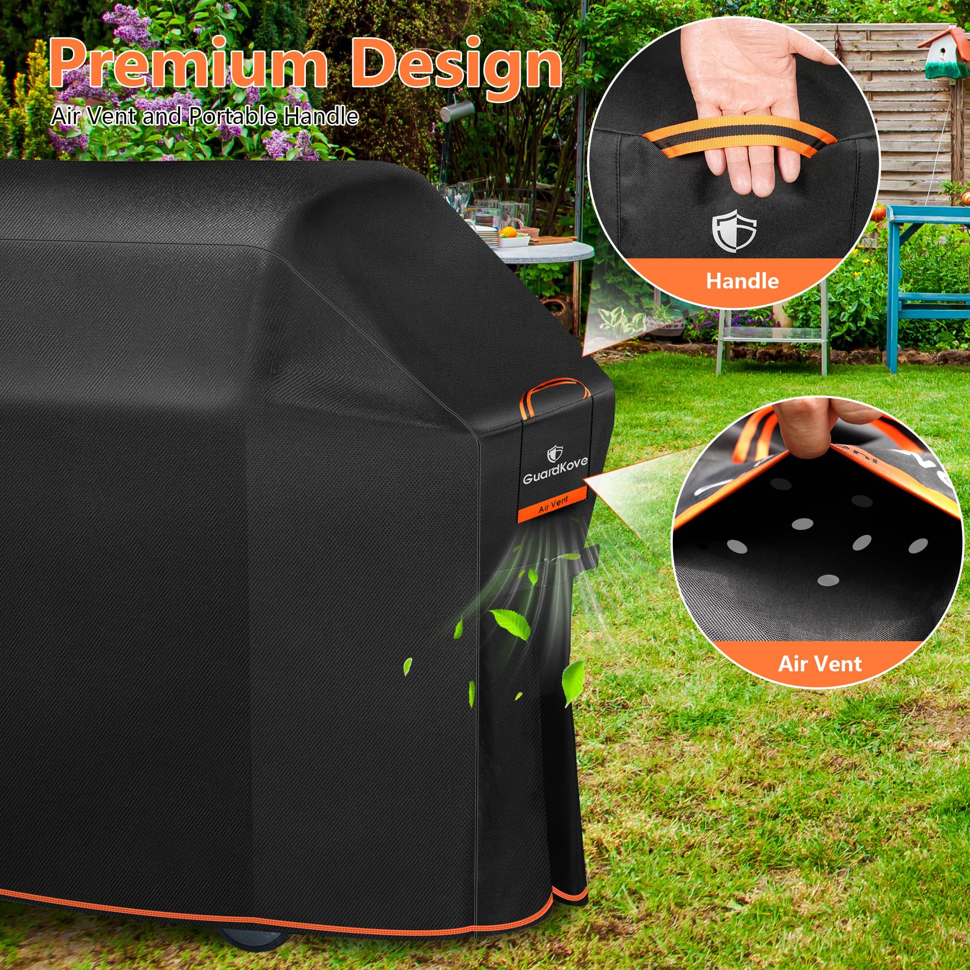 GuardKove grill cover securely fastened on grill