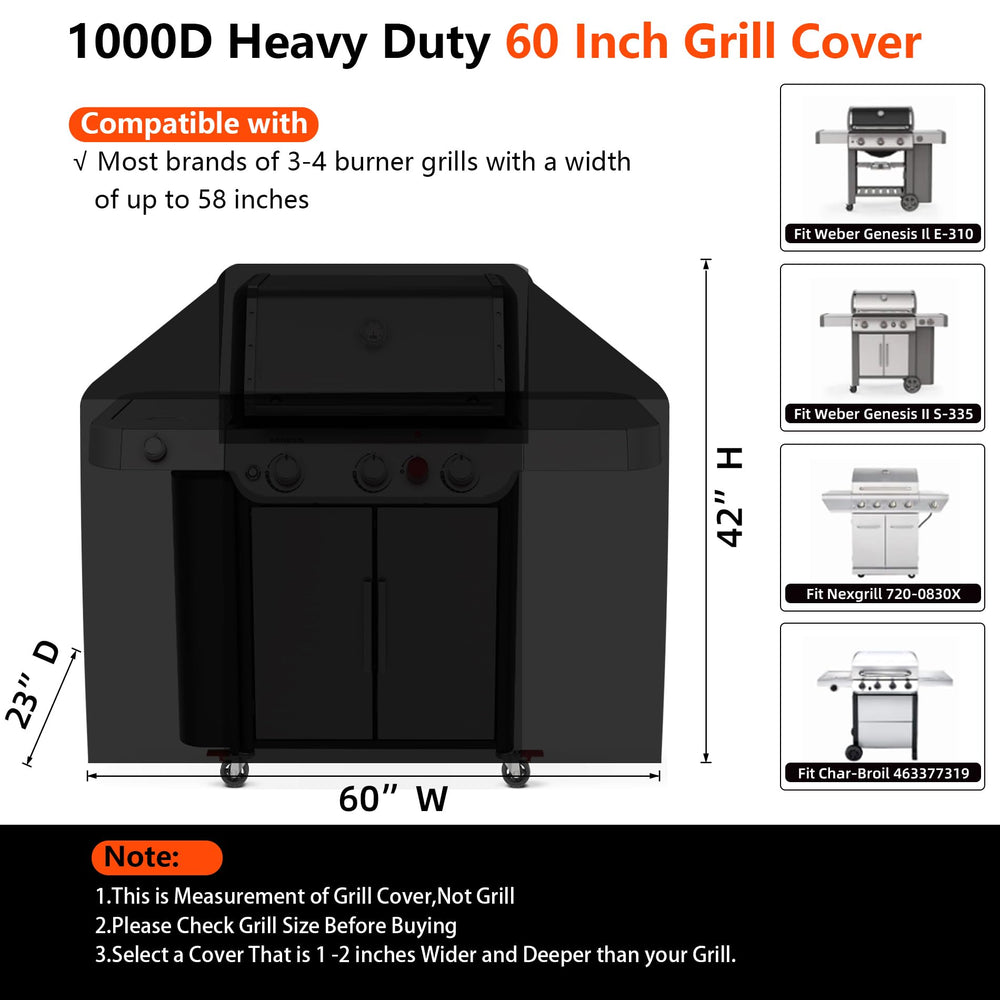 GuardKove grill cover showing dimensions and fit on grill