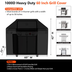 GuardKove grill cover showing dimensions and fit on grill