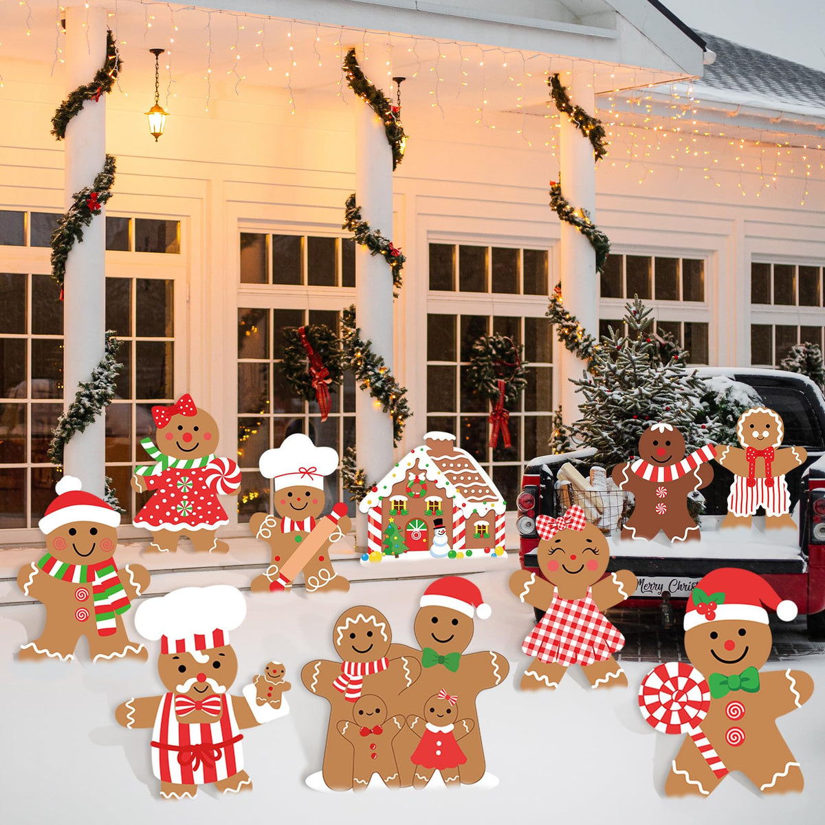 GuassLee Christmas Gingerbread Yard Sign with colourful decorations