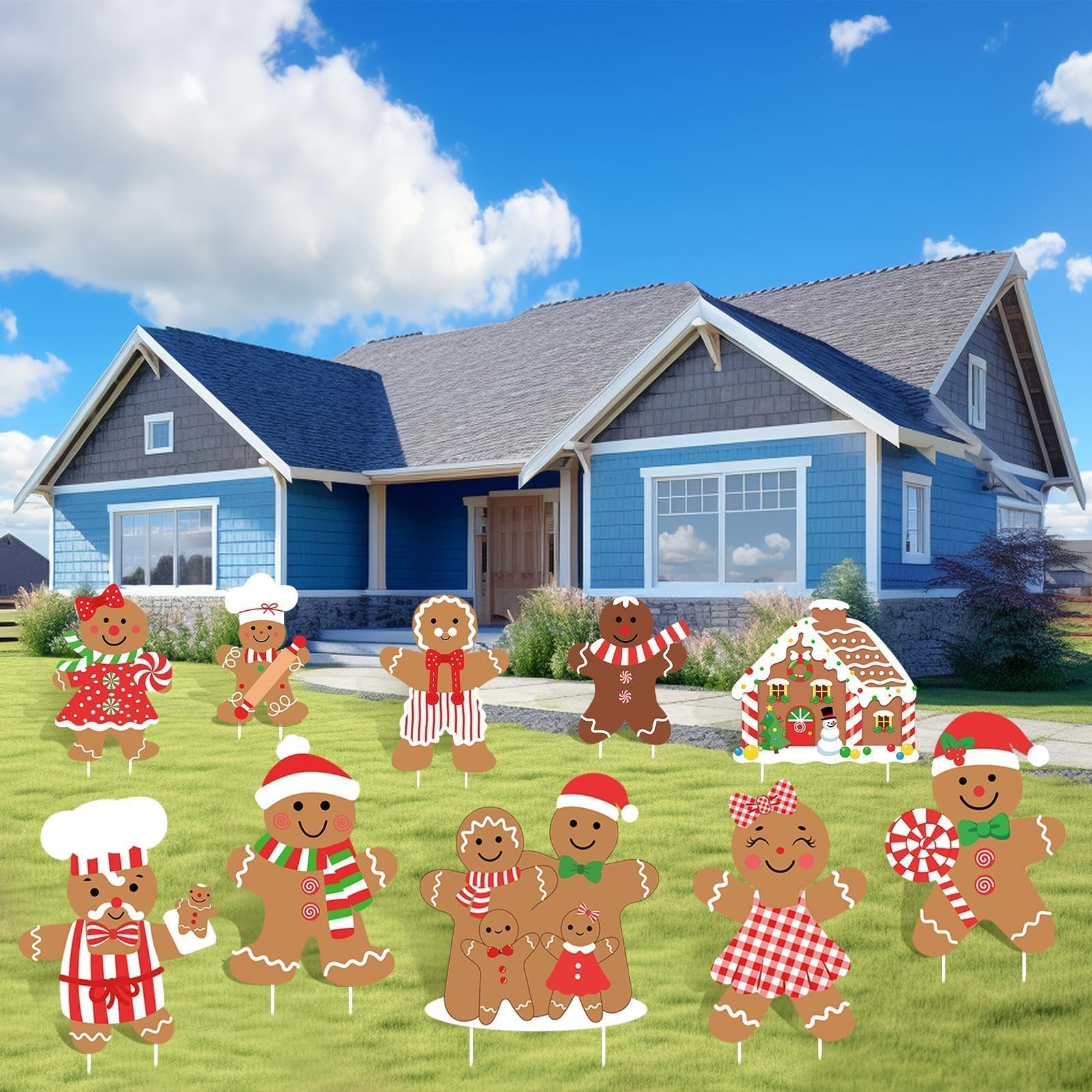 GuassLee Christmas Gingerbread Yard Signs in khaki colour outdoors