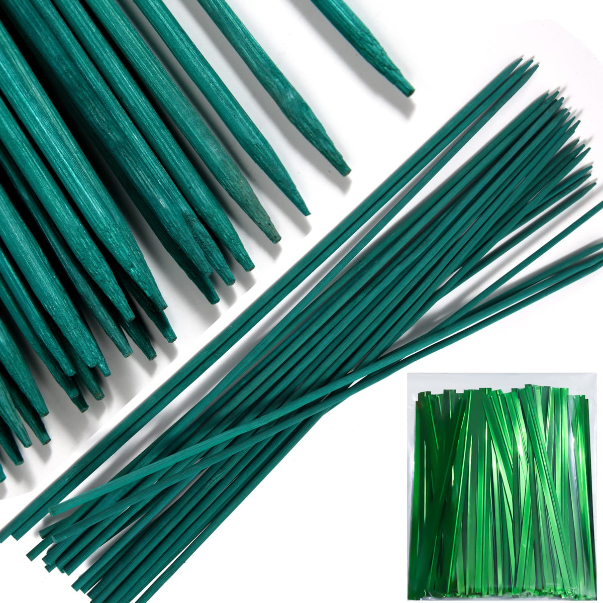 Guatbsecure 50 PCS wood plant stakes 18 inches green colour