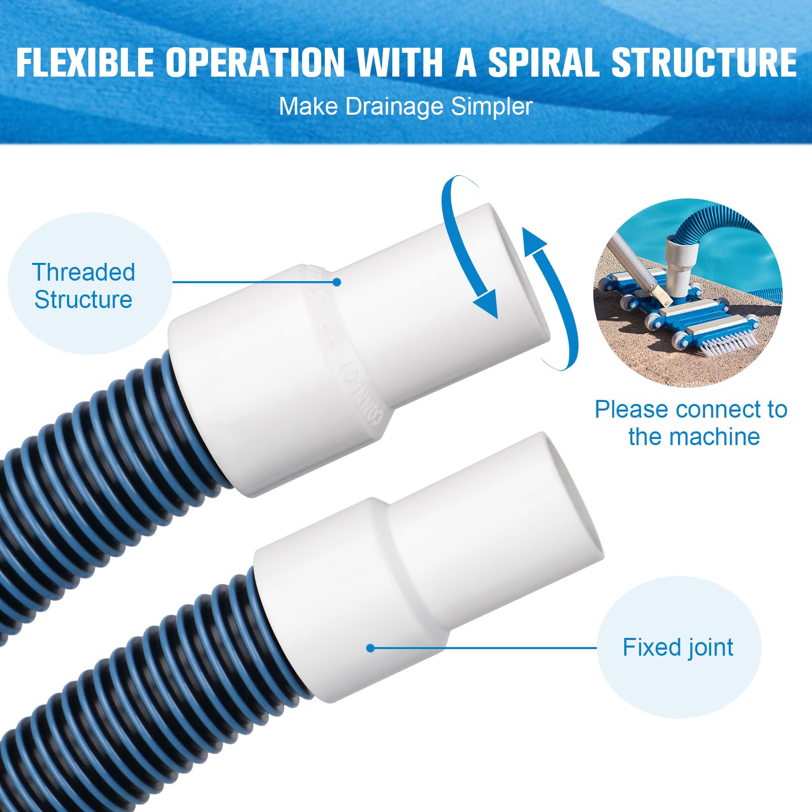 GUEQUITLEX Pool Vacuum Hose 18 ft connected to pool vacuum