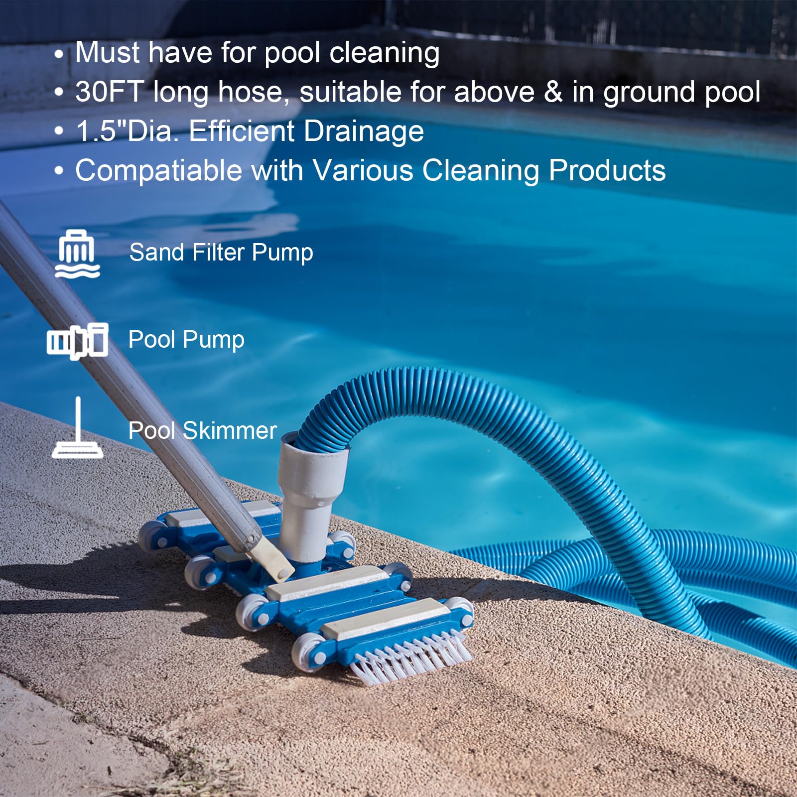 GUEQUITLEX Pool Vacuum Hose 30FT installation setup