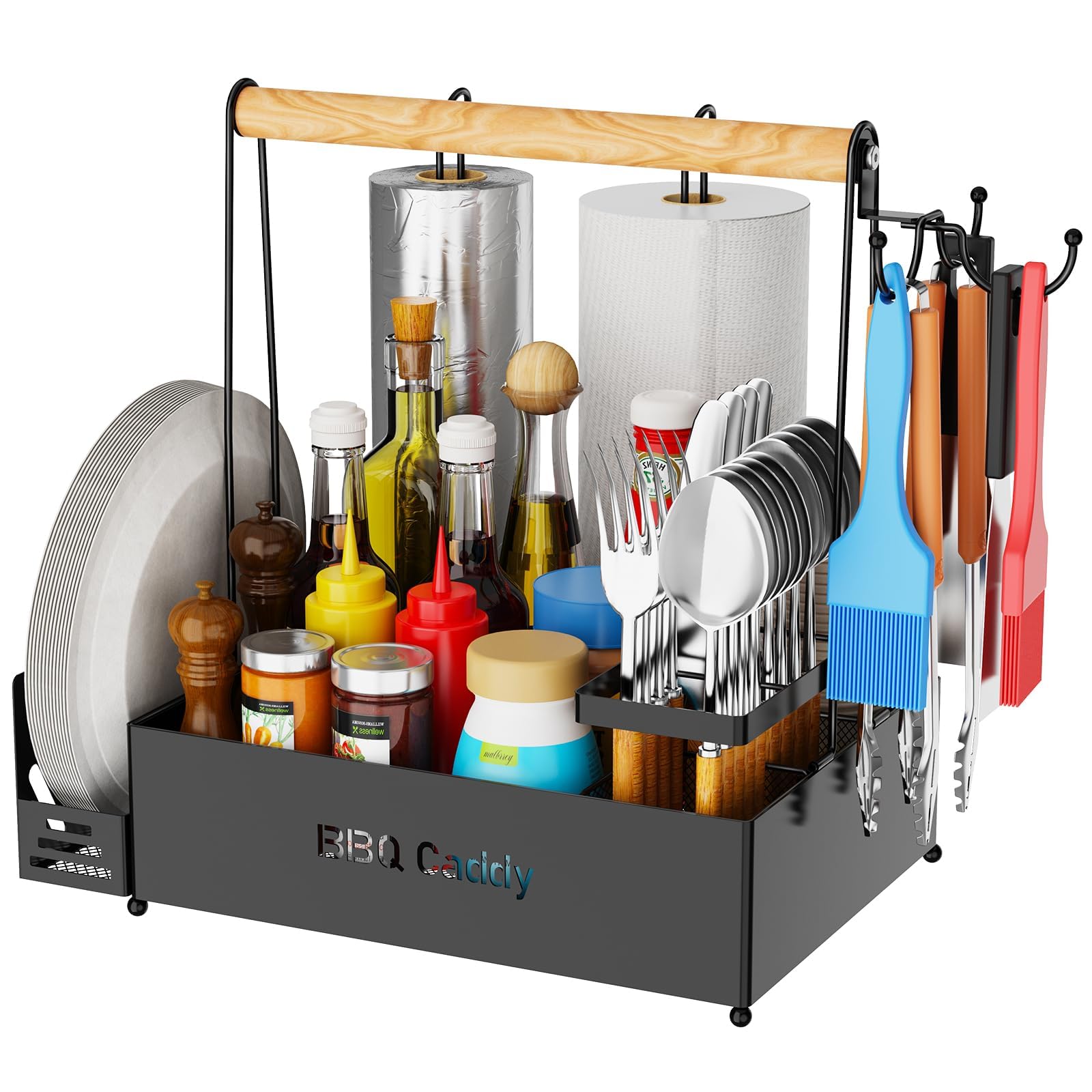 GUIBUKEYAN Grill Caddy front view with three compartments