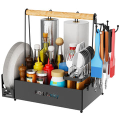 GUIBUKEYAN Grill Caddy front view with three compartments