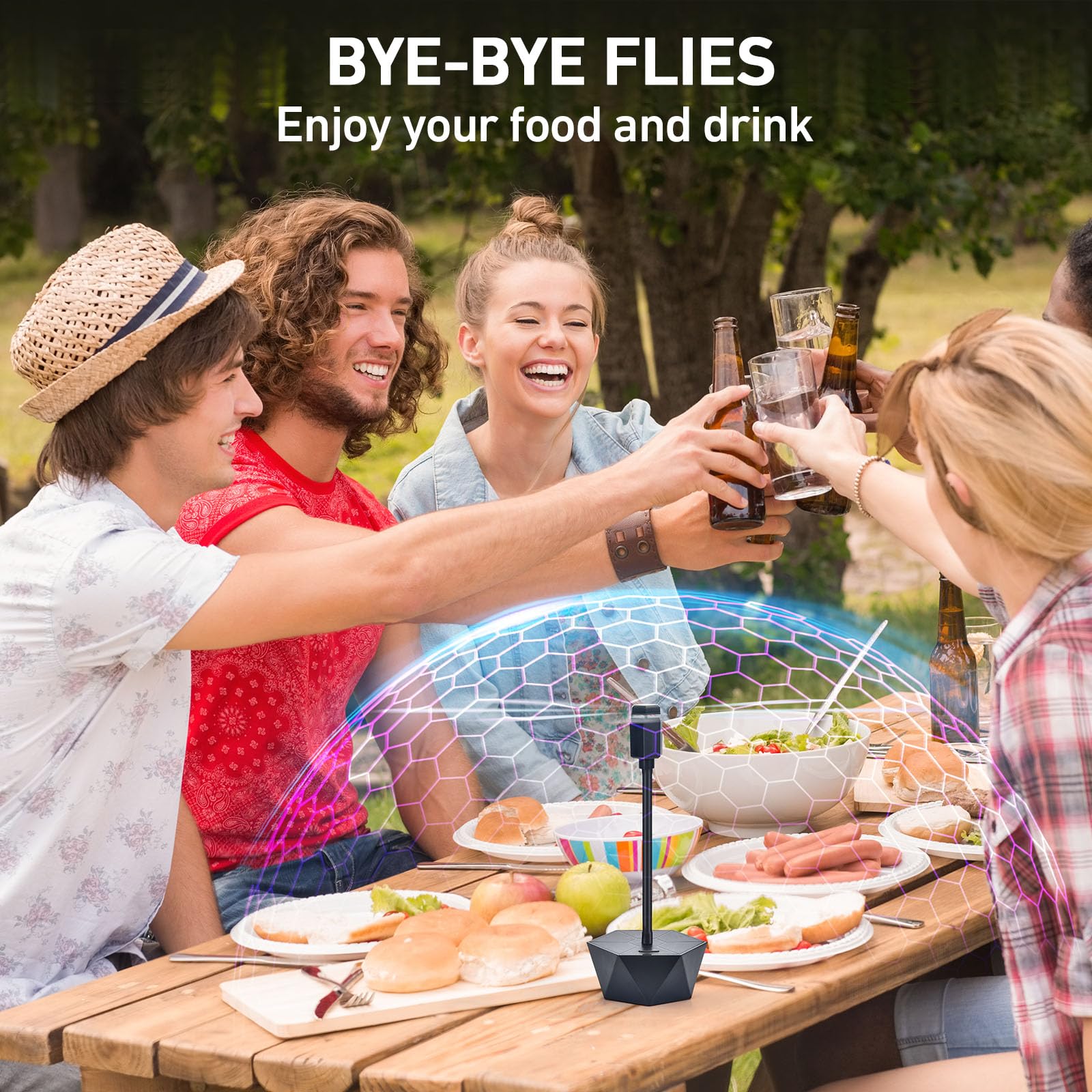 GUIDOT Fly Fan in action at a picnic, keeping flies away
