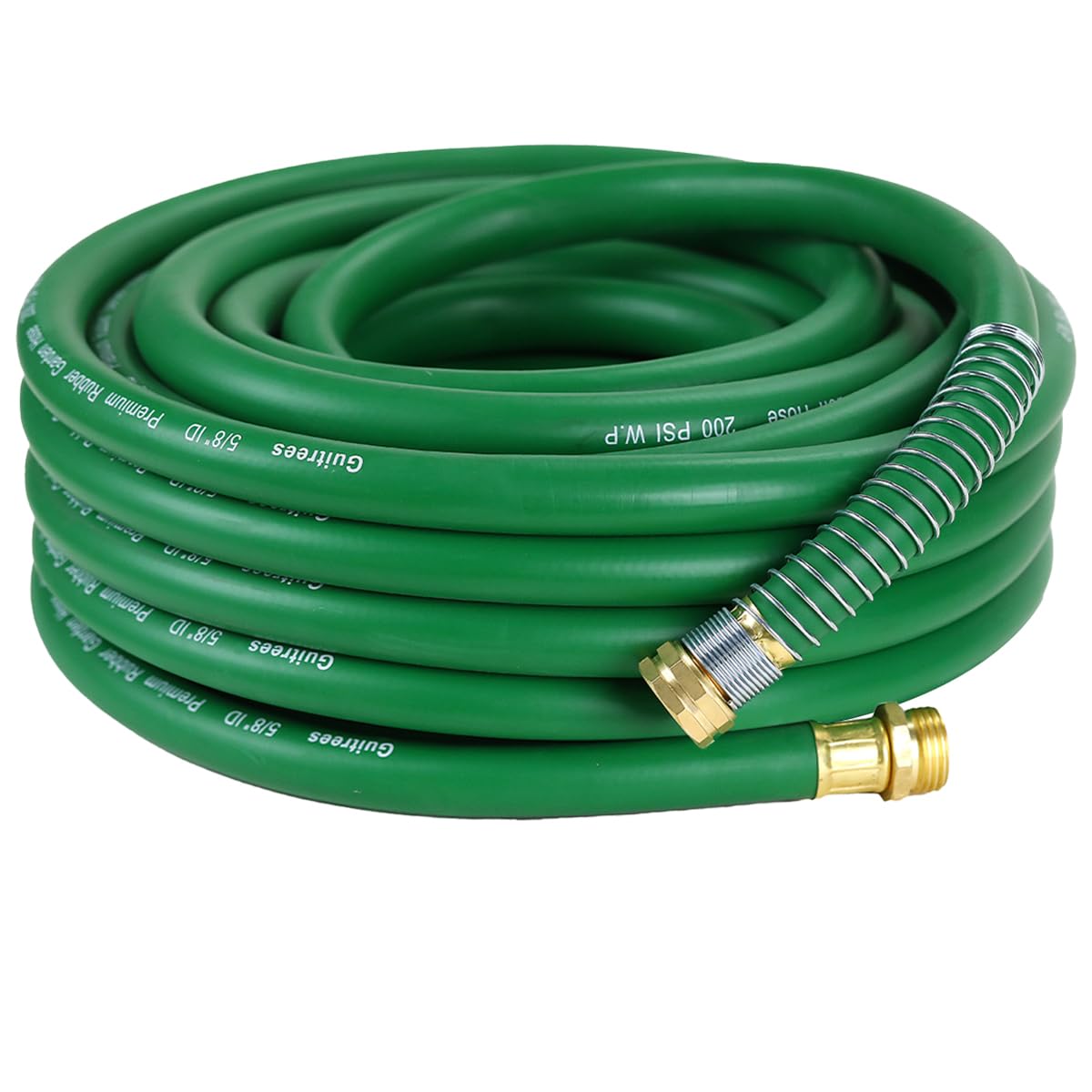 Guitrees 25FT heavy duty rubber garden hose green front view