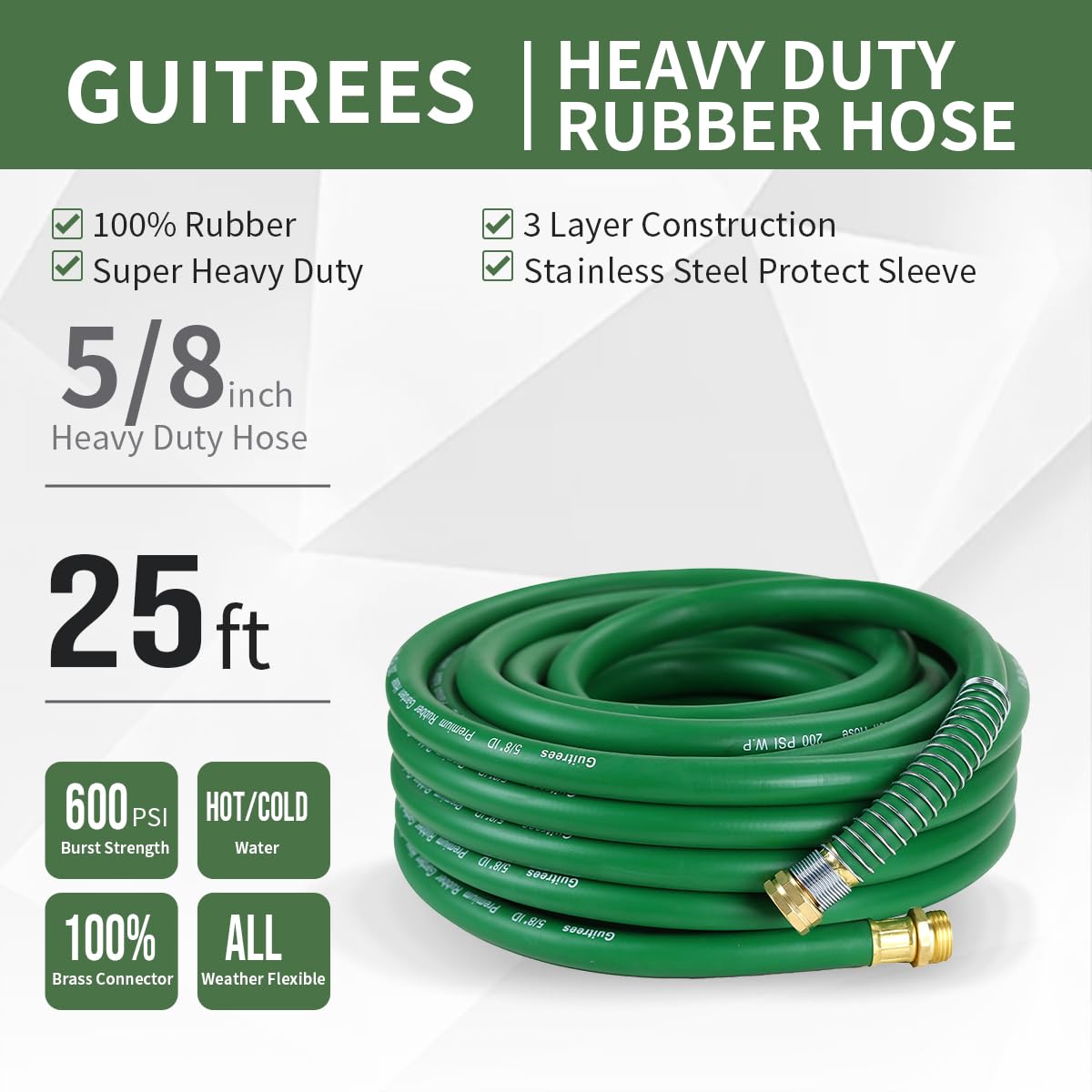 Guitrees garden hose showing solid brass fittings close-up