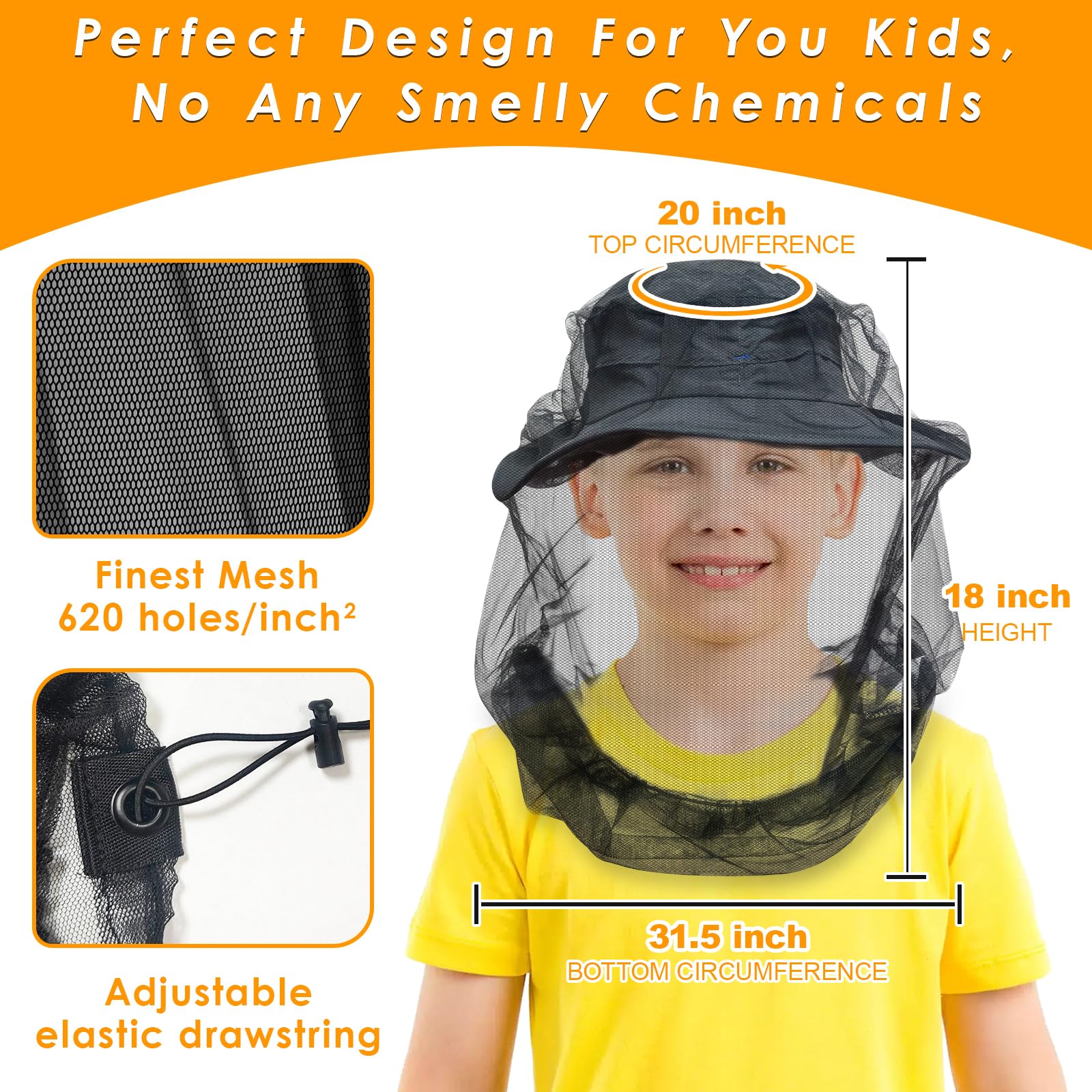 gumkeg Kids Mosquito Head Net worn by child outdoors