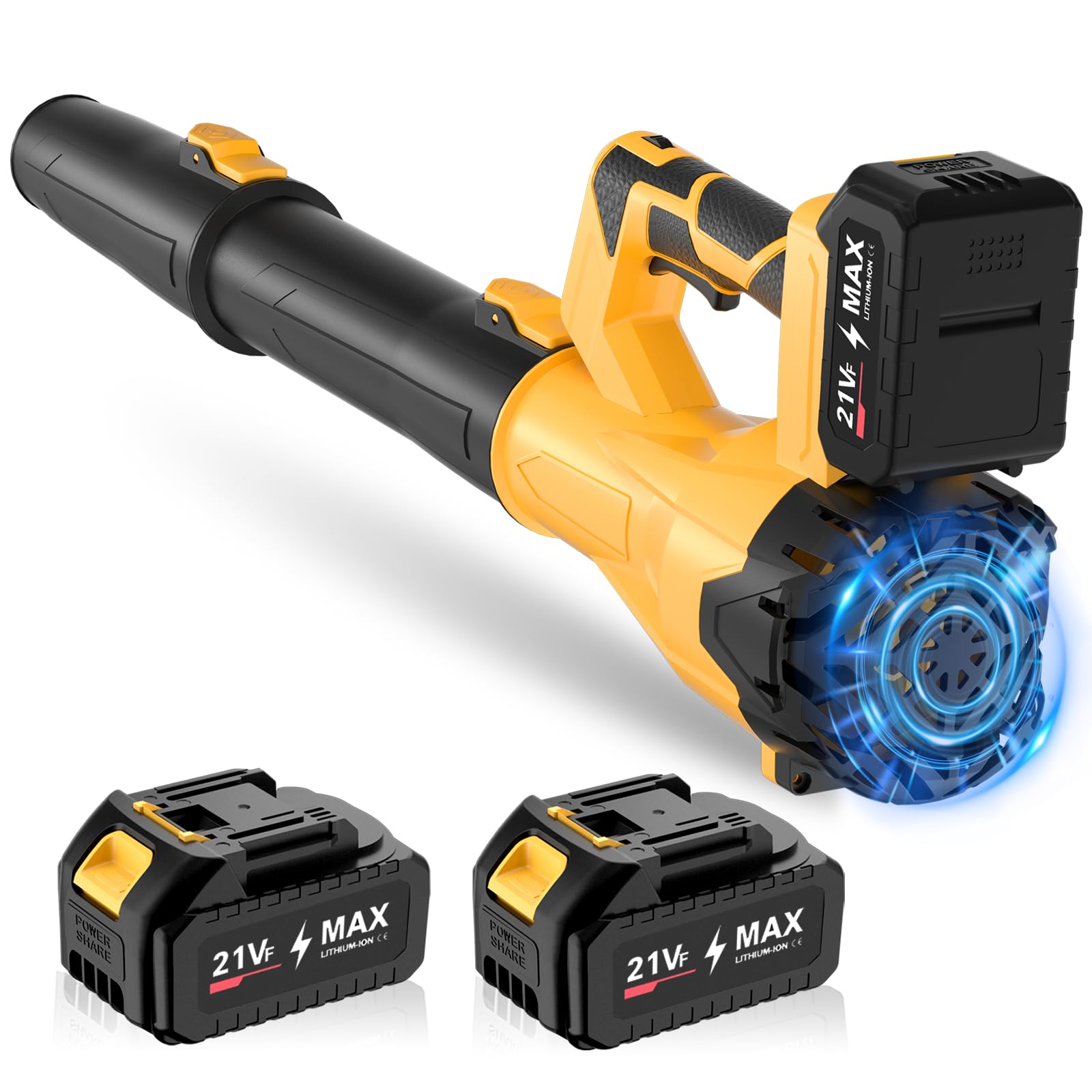 GUPOQIGU cordless leaf blower front view with yellow finish