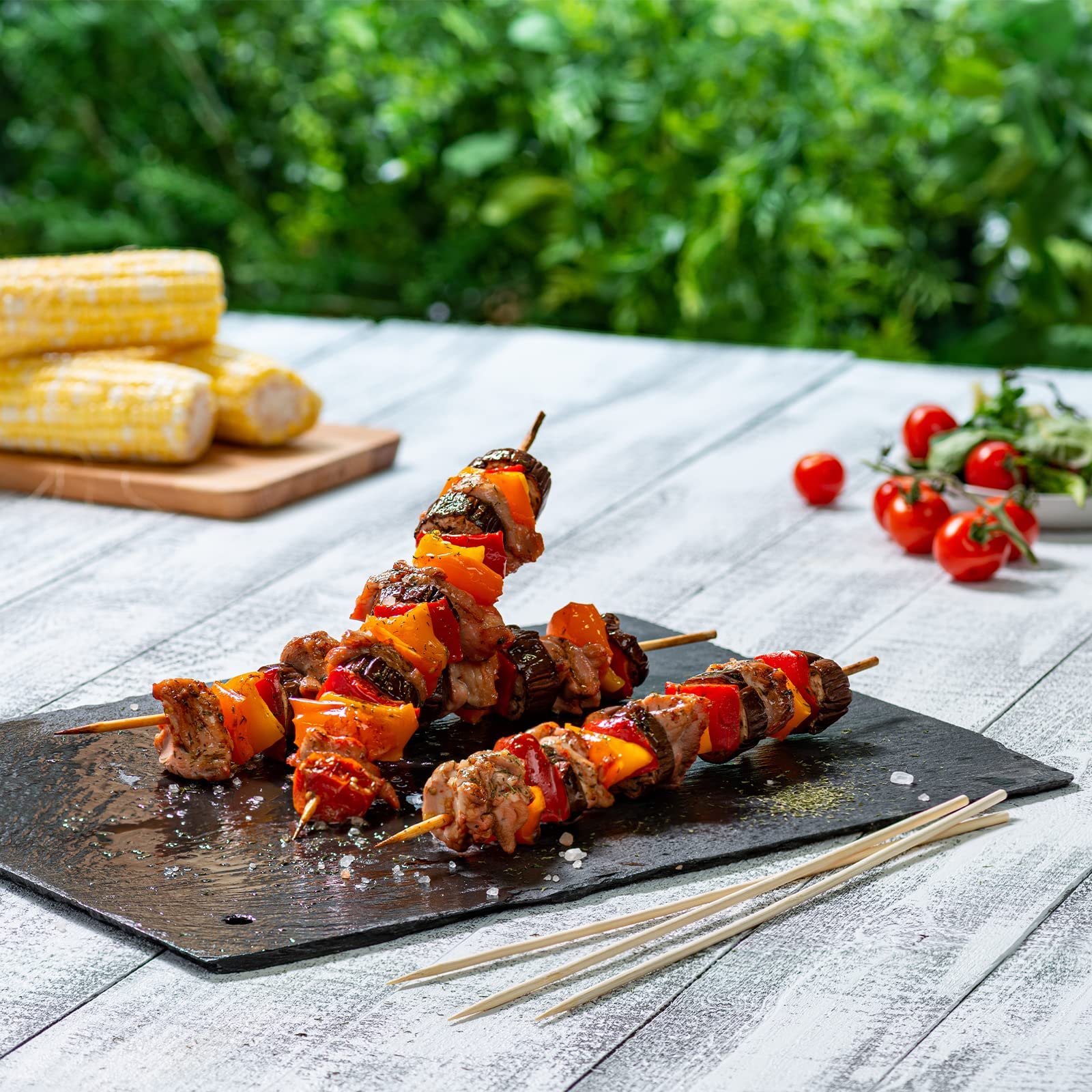 GUSTO bamboo skewers displayed with grilled vegetables