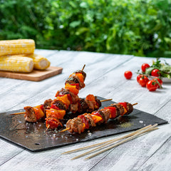 GUSTO bamboo skewers displayed with grilled vegetables