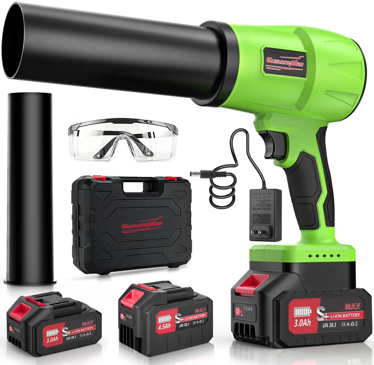 GustoneMas cordless leaf blower with battery and charger
