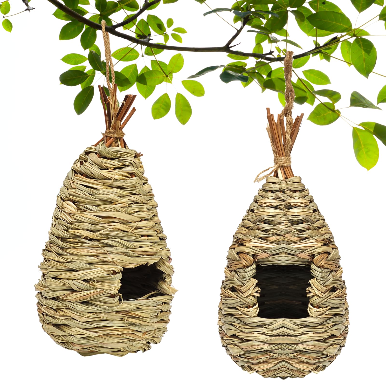 Gute Hummingbird House front view, hand woven grass