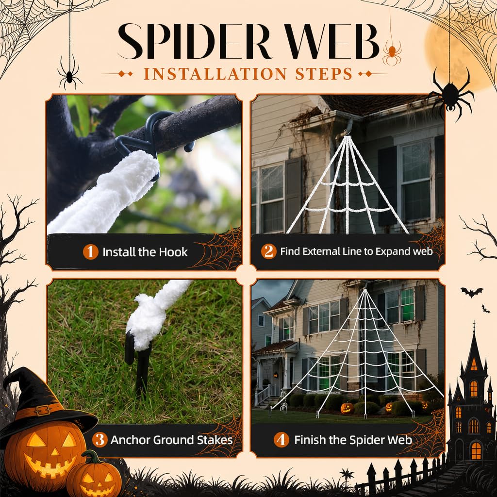 Gutter hook for hanging the spider web in place
