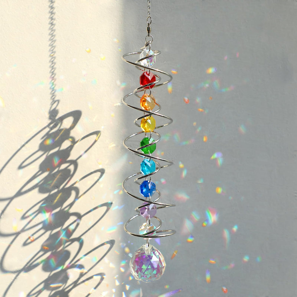 GWAHSA Suncatcher Wind Spinner with chakra beads and crystal ball front view